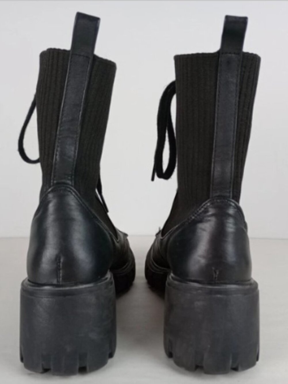 Steve Madden Women's Size 6.5 M Black Stretchy Leather Combat Lace Up Boots - Picture 9 of 13